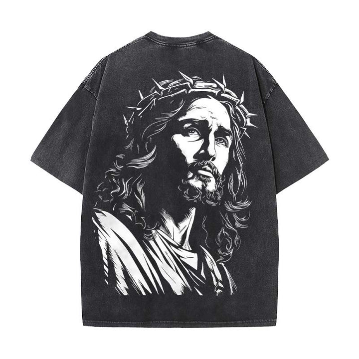 Christianartworkshop Vintage Style Jesus Christ Unisex Washed T-shirt - Black - 5XL - image 4