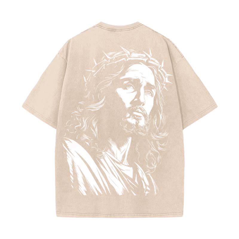 Christianartworkshop Vintage Style Jesus Christ Unisex Washed T-shirt - Apricot - 5XL - image 10