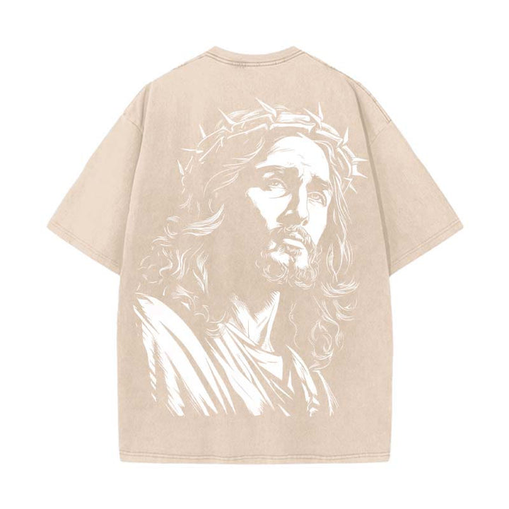 Christianartworkshop Vintage Style Jesus Christ Unisex Washed T-shirt - Apricot - 5XL - image 10