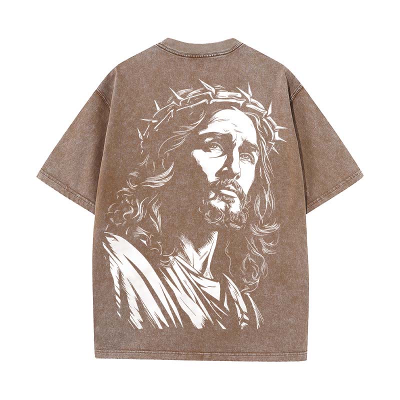 Christianartworkshop Vintage Style Jesus Christ Unisex Washed T-shirt - Coffee - 5XL - image 18