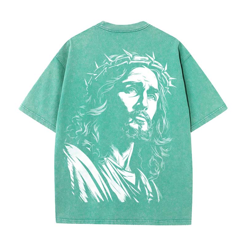 Christianartworkshop Vintage Style Jesus Christ Unisex Washed T-shirt - Green - 5XL - image 14