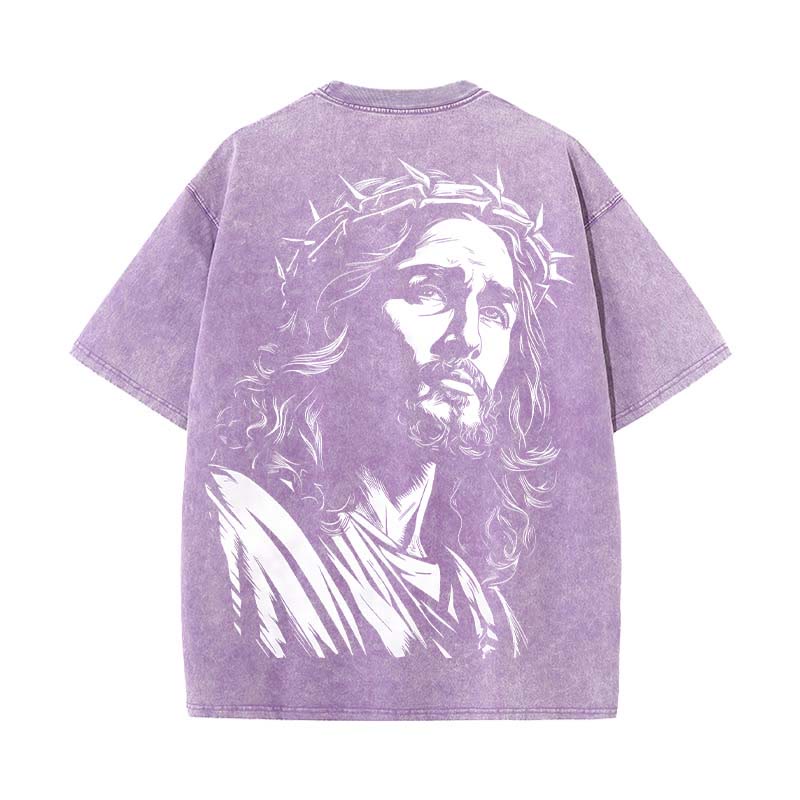 Christianartworkshop Vintage Style Jesus Christ Unisex Washed T-shirt - Purple - 5XL - image 16
