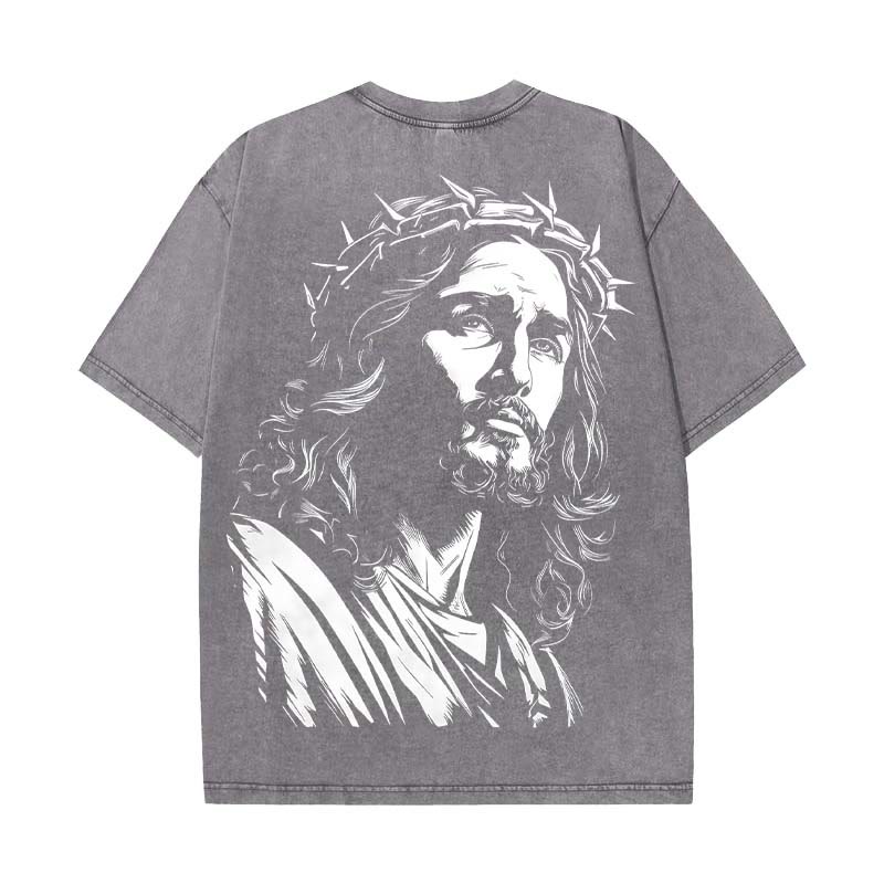 Christianartworkshop Vintage Style Jesus Christ Unisex Washed T-shirt - Grey - 5XL - image 6