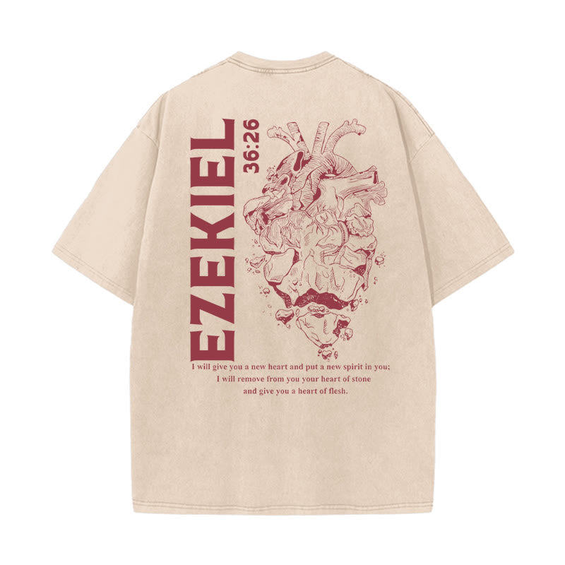 Christianartworkshop Heart Illustration Ezekiel Christian Washed T-shirt - Apricot - 5XL - image 1