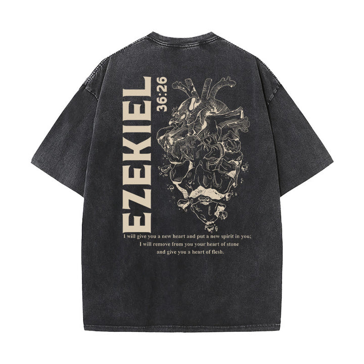 Christianartworkshop Heart Illustration Ezekiel Christian Washed T-shirt - Black - 5XL - image 4