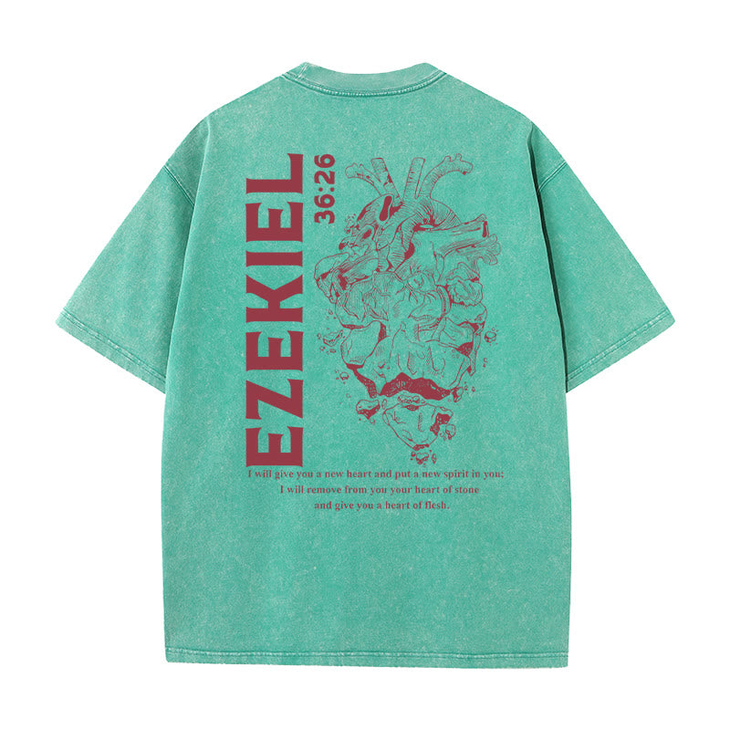 Christianartworkshop Heart Illustration Ezekiel Christian Washed T-shirt - Green - 5XL - image 16