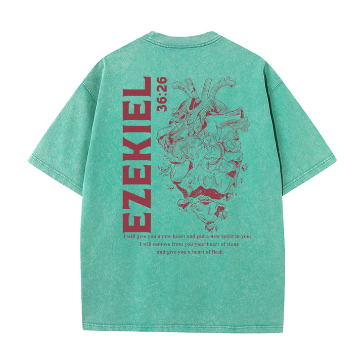 Christianartworkshop Heart Illustration Ezekiel Christian Washed T-shirt - Green - 5XL - image 16