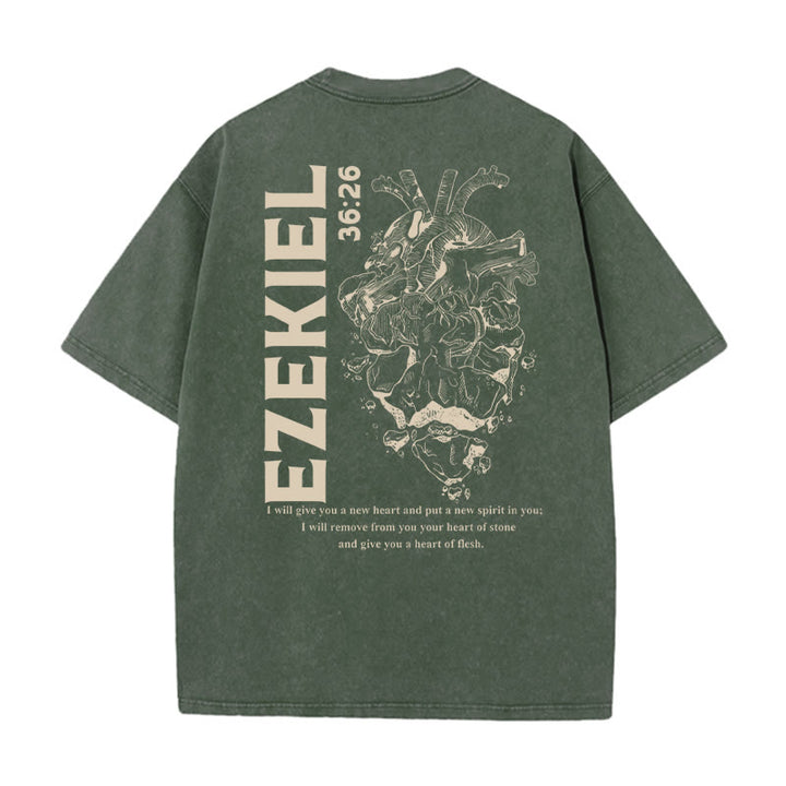 Christianartworkshop Heart Illustration Ezekiel Christian Washed T-shirt - Army Green - 5XL - image 8