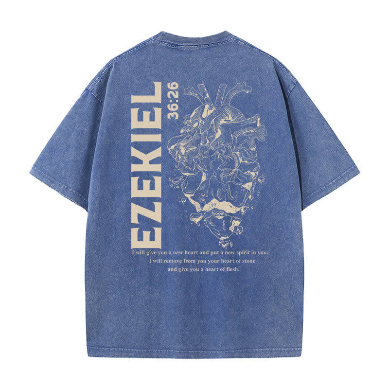 Christianartworkshop Heart Illustration Ezekiel Christian Washed T-shirt - Blue - 5XL - image 6