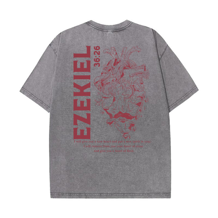 Christianartworkshop Heart Illustration Ezekiel Christian Washed T-shirt - Grey - 5XL - image 12