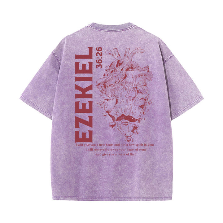 Christianartworkshop Heart Illustration Ezekiel Christian Washed T-shirt - Purple - 5XL - image 14