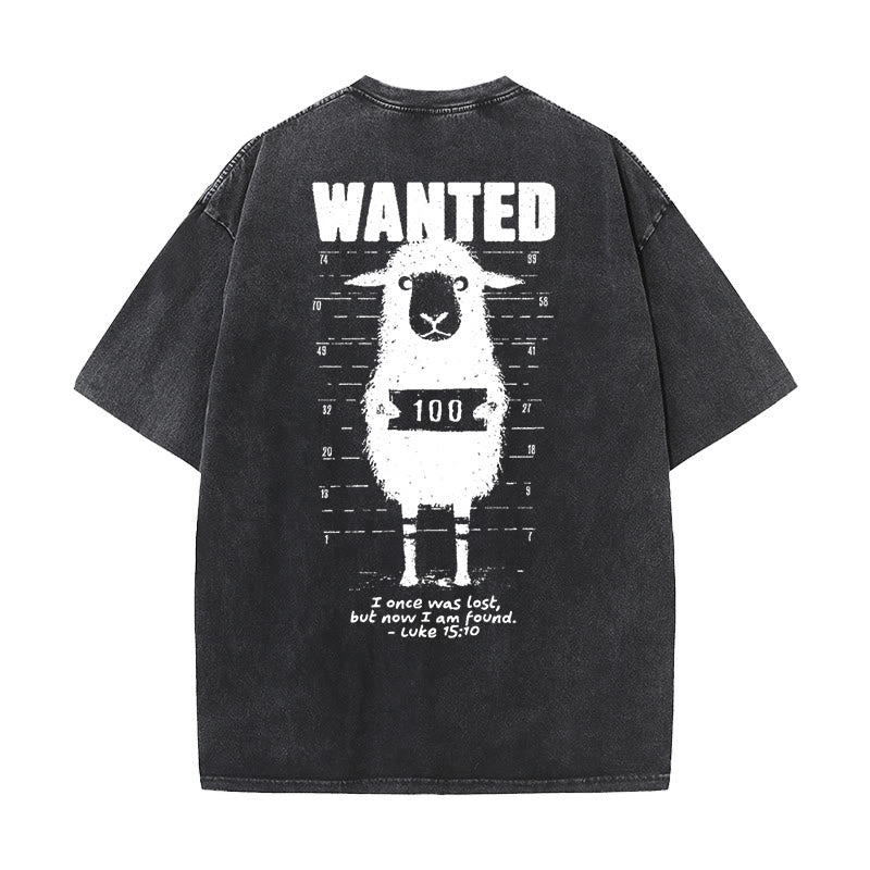 Christianartworkshop Wanted Sheep Unisex Washed T-shirt - Black - 5XL - image 4
