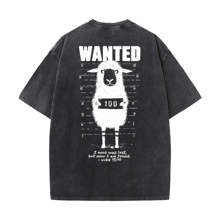 Christianartworkshop Wanted Sheep Unisex Washed T-shirt - Black - 5XL - image 4