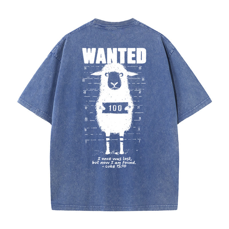 Christianartworkshop Wanted Sheep Unisex Washed T-shirt - Blue - 5XL - image 14