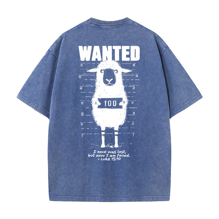 Christianartworkshop Wanted Sheep Unisex Washed T-shirt - Blue - 5XL - image 14