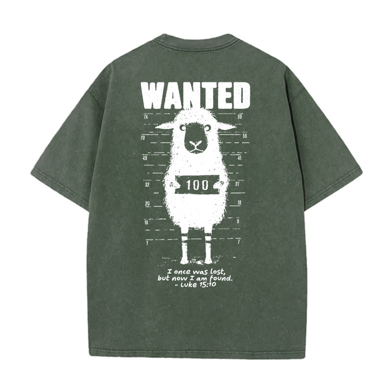 Christianartworkshop Wanted Sheep Unisex Washed T-shirt - Army Green - 5XL - image 6