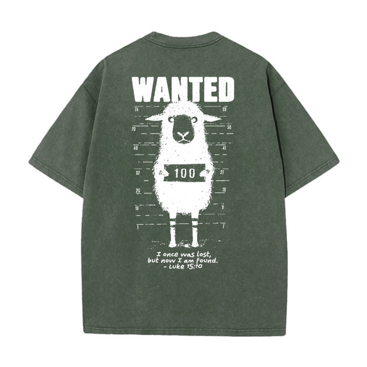 Christianartworkshop Wanted Sheep Unisex Washed T-shirt - Army Green - 5XL - image 6