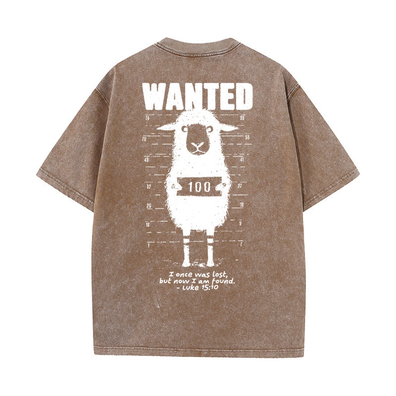 Christianartworkshop Wanted Sheep Unisex Washed T-shirt - Coffee - 5XL - image 18