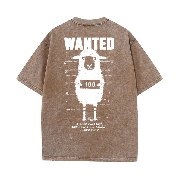 Christianartworkshop Wanted Sheep Unisex Washed T-shirt - Coffee - 5XL - image 18