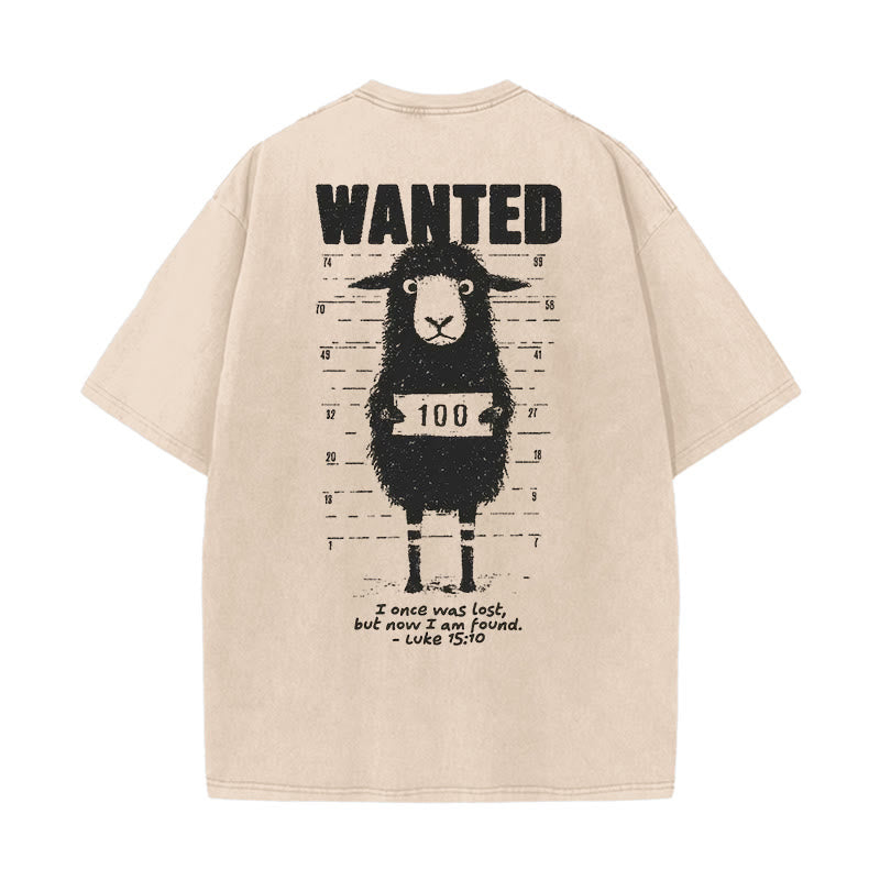 Christianartworkshop Wanted Sheep Unisex Washed T-shirt - Apricot - 5XL - image 8