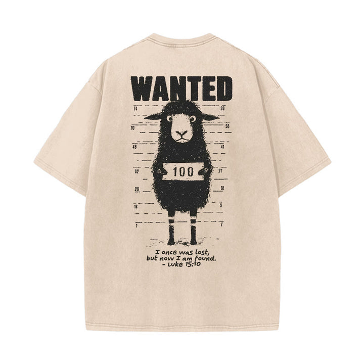 Christianartworkshop Wanted Sheep Unisex Washed T-shirt - Apricot - 5XL - image 8