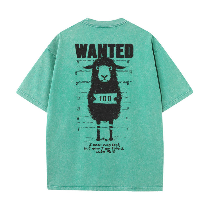 Christianartworkshop Wanted Sheep Unisex Washed T-shirt - Green - 5XL - image 10