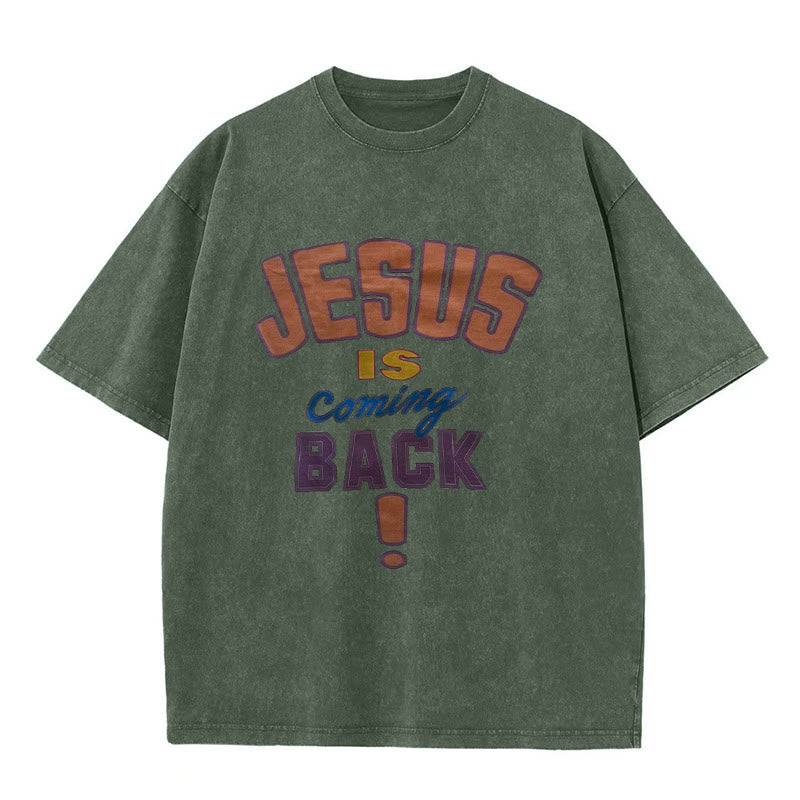 Christianartworkshop Jesus Is Coming Back Unisex Washed T-shirt - Army Green - 5XL - image 7