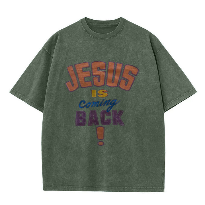 Christianartworkshop Jesus Is Coming Back Unisex Washed T-shirt - Army Green - 5XL - image 7