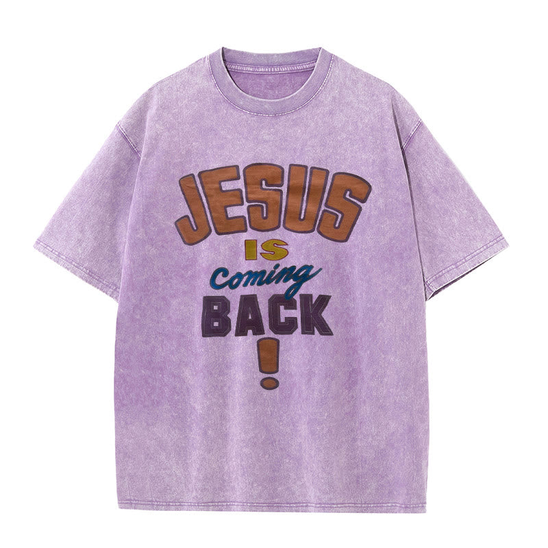 Christianartworkshop Jesus Is Coming Back Unisex Washed T-shirt - Purple - 5XL - image 1