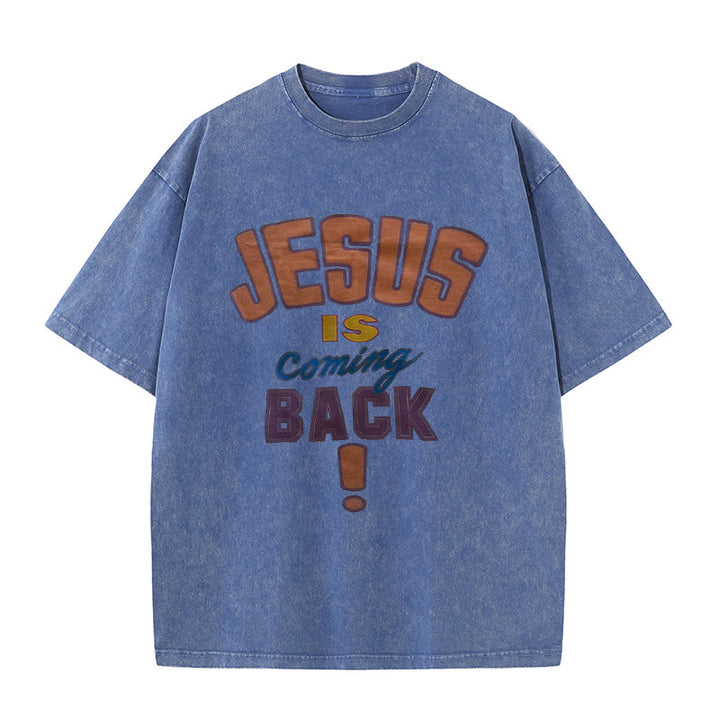 Christianartworkshop Jesus Is Coming Back Unisex Washed T-shirt - Blue - 5XL - image 10
