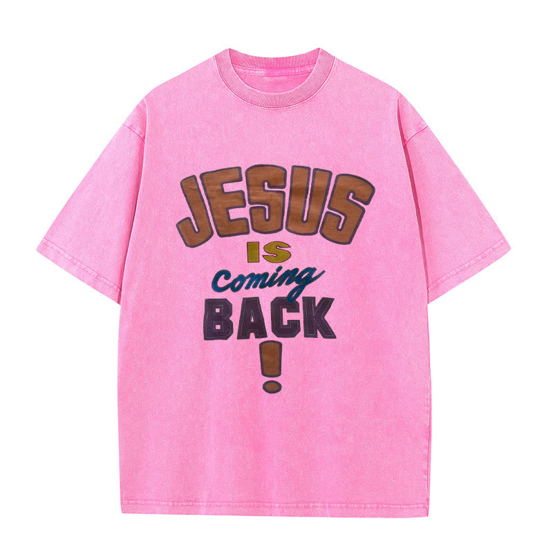 Christianartworkshop Jesus Is Coming Back Unisex Washed T-shirt - Pink - 5XL - image 4