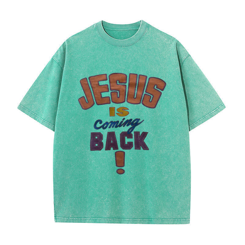 Christianartworkshop Jesus Is Coming Back Unisex Washed T-shirt - Green - 5XL - image 5