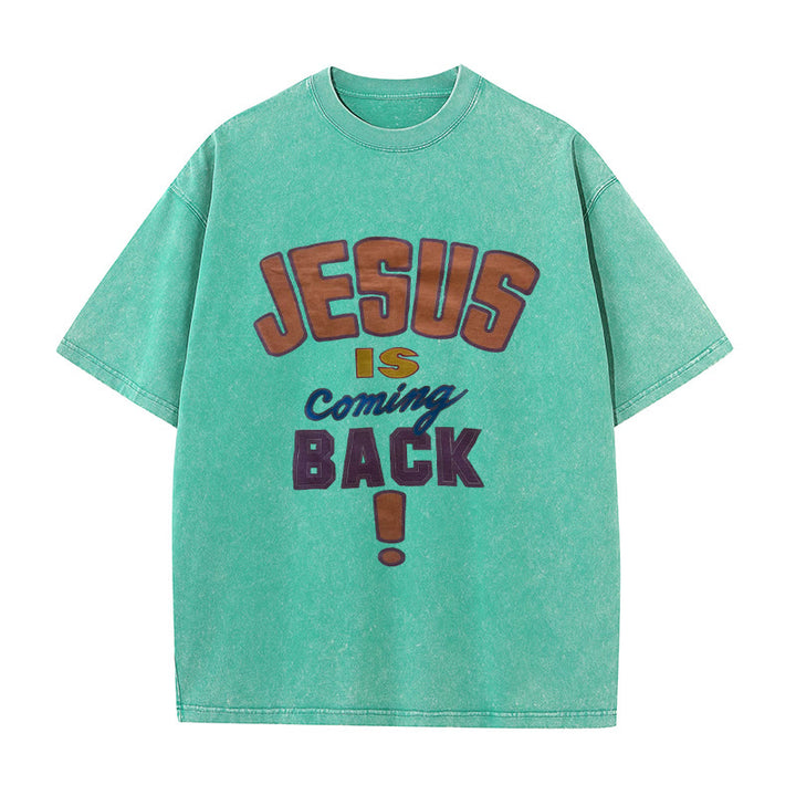Christianartworkshop Jesus Is Coming Back Unisex Washed T-shirt - Green - 5XL - image 5
