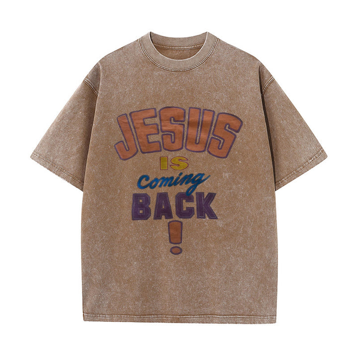 Christianartworkshop Jesus Is Coming Back Unisex Washed T-shirt - Coffee - 5XL - image 6