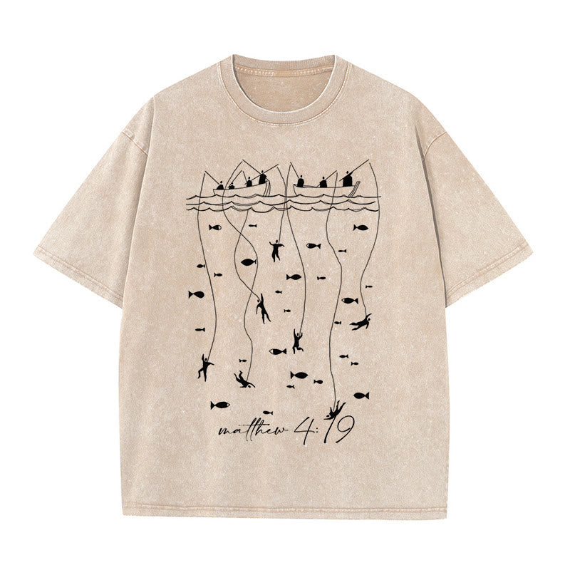 Christianartworkshop Biblical Fishing Narrative Unisex Washed T-shirt - Apricot - 5XL - image 3