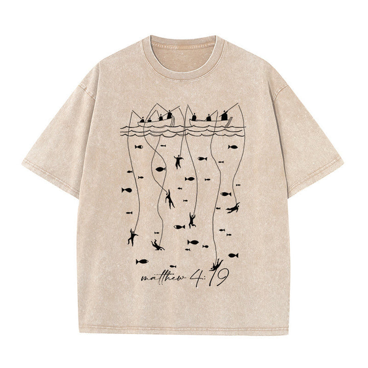 Christianartworkshop Biblical Fishing Narrative Unisex Washed T-shirt - Apricot - 5XL - image 3