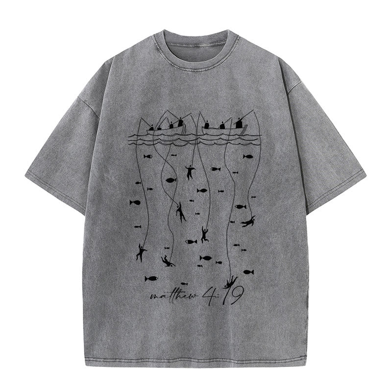 Christianartworkshop Biblical Fishing Narrative Unisex Washed T-shirt - Grey - 5XL - image 7