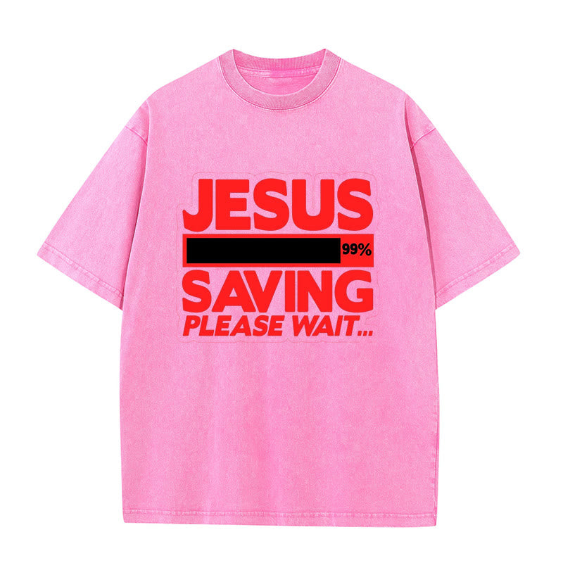 Christianartworkshop Jesus Saving Please Wait Unisex Washed T-shirt - Pink - 5XL - image 3