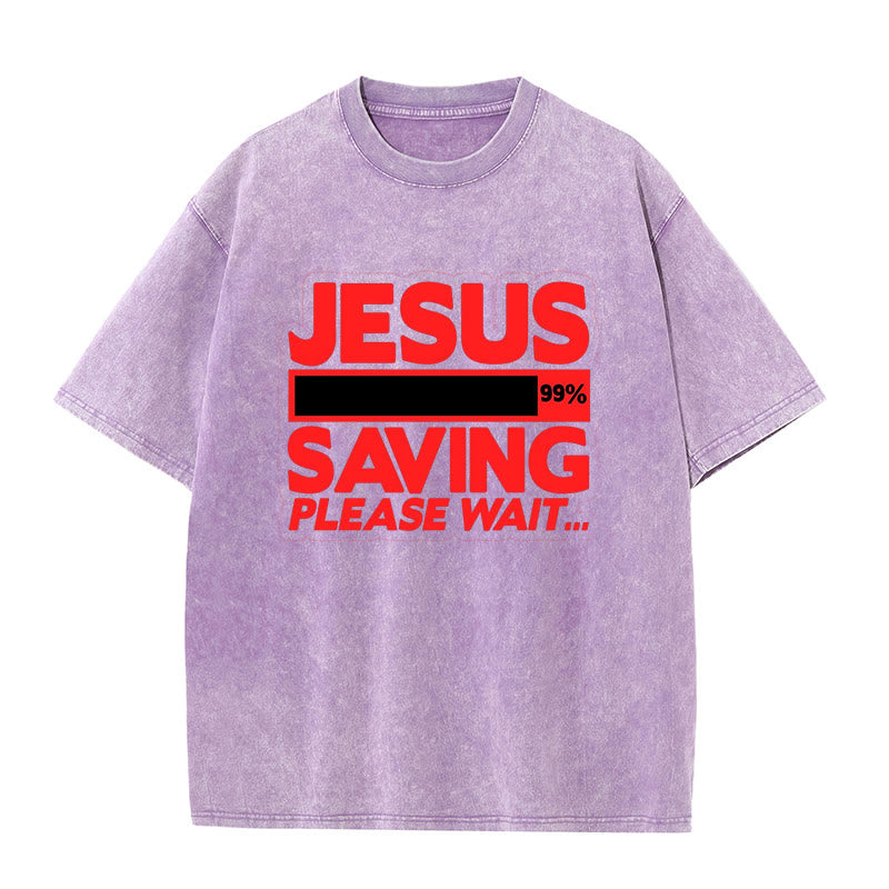 Christianartworkshop Jesus Saving Please Wait Unisex Washed T-shirt - Purple - 5XL - image 5