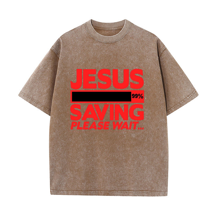 Christianartworkshop Jesus Saving Please Wait Unisex Washed T-shirt - Coffee - 5XL - image 10