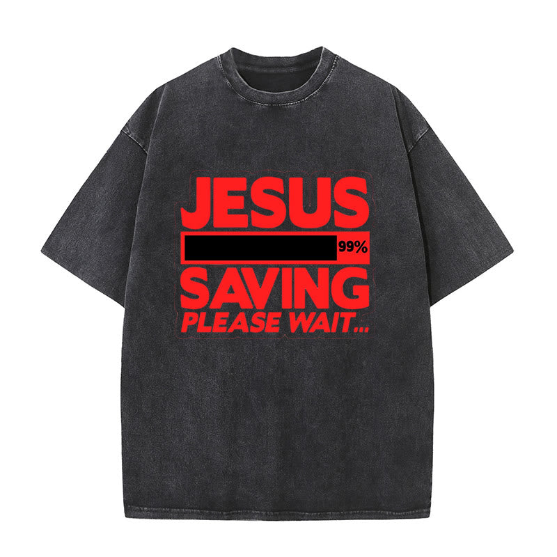 Christianartworkshop Jesus Saving Please Wait Unisex Washed T-shirt - Black - 5XL - image 8
