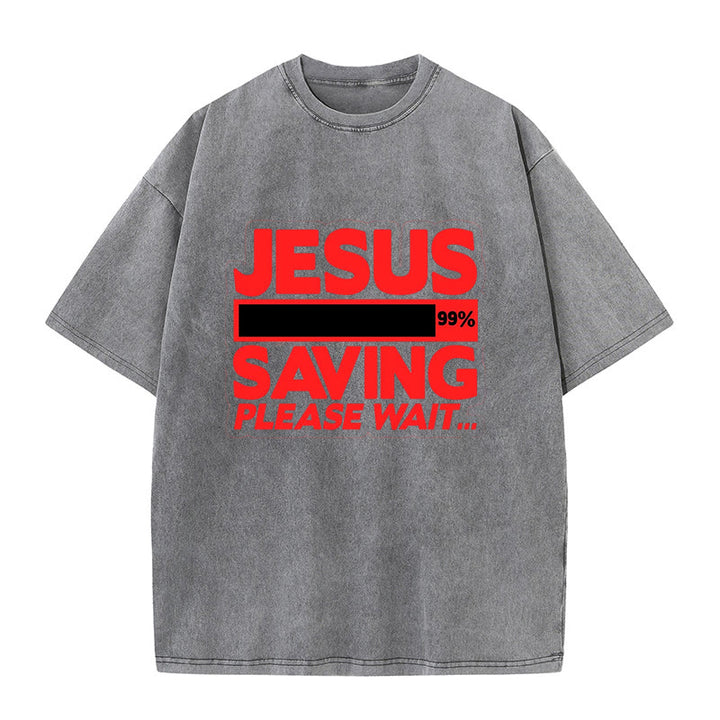 Christianartworkshop Jesus Saving Please Wait Unisex Washed T-shirt - Grey - 5XL - image 9