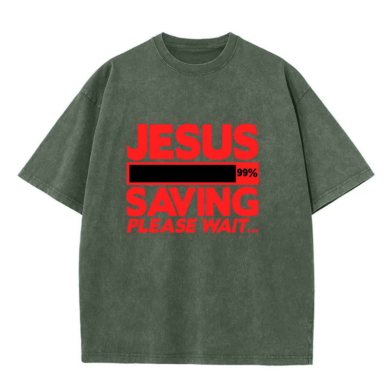Christianartworkshop Jesus Saving Please Wait Unisex Washed T-shirt - Army Green - 5XL - image 7