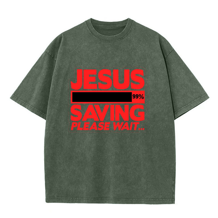 Christianartworkshop Jesus Saving Please Wait Unisex Washed T-shirt - Army Green - 5XL - image 7