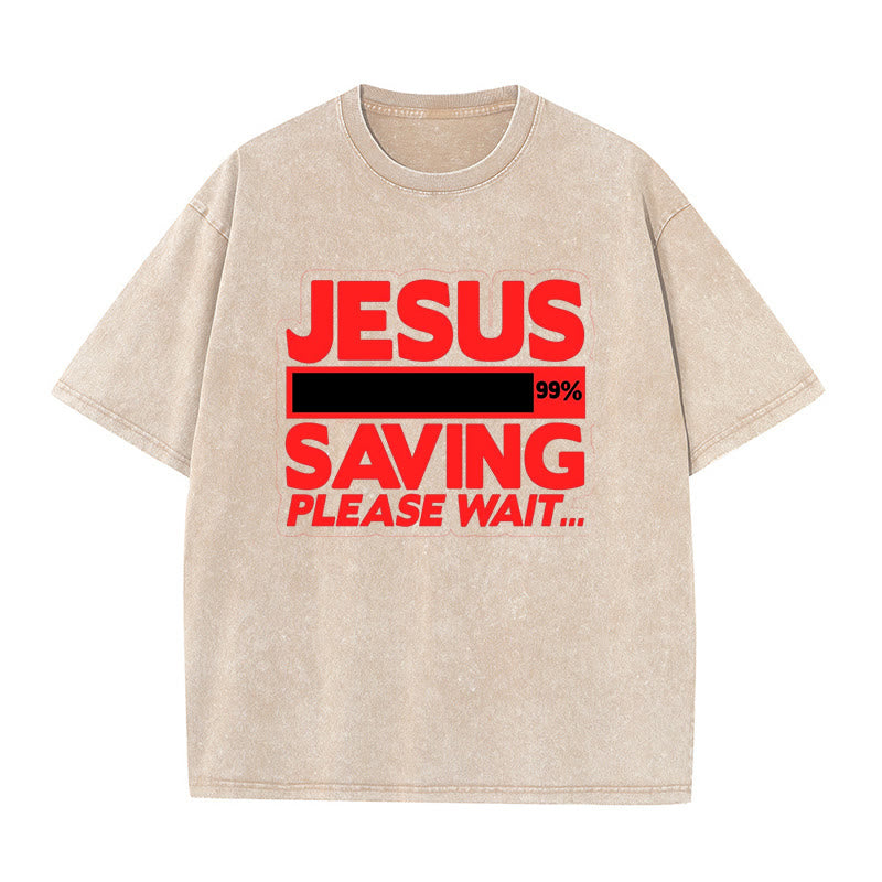 Christianartworkshop Jesus Saving Please Wait Unisex Washed T-shirt - Apricot - 5XL - image 4