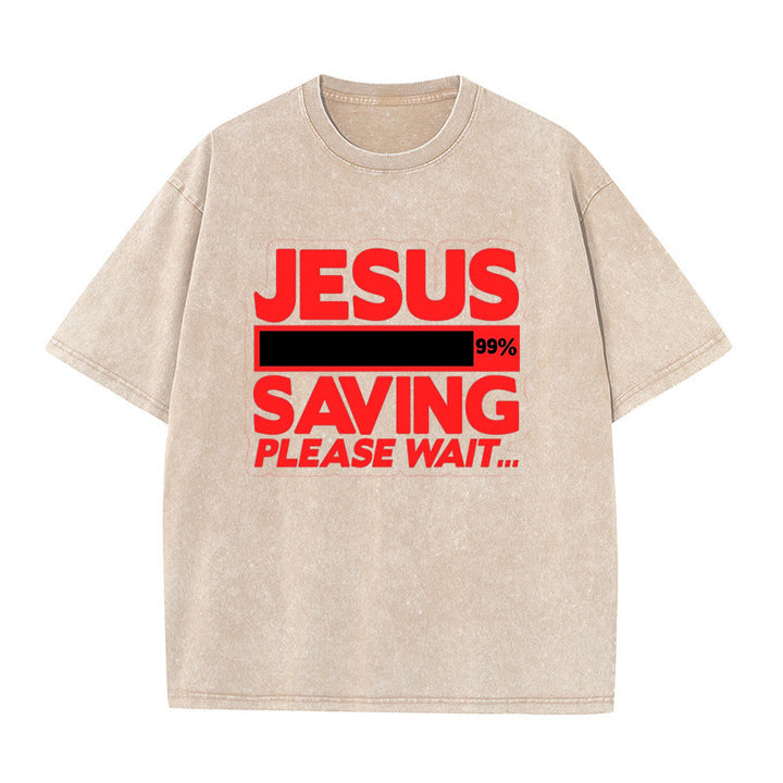Christianartworkshop Jesus Saving Please Wait Unisex Washed T-shirt - Apricot - 5XL - image 4