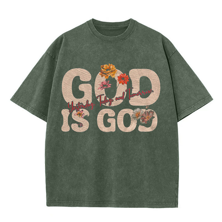 Christianartworkshop God Is God Unisex Washed T-shirt - Army Green - 5XL - image 5