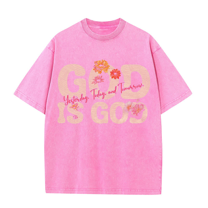 Christianartworkshop God Is God Unisex Washed T-shirt - Pink - 5XL - image 9