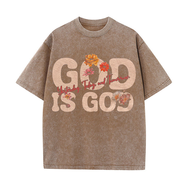 Christianartworkshop God Is God Unisex Washed T-shirt - Coffee - 5XL - image 4