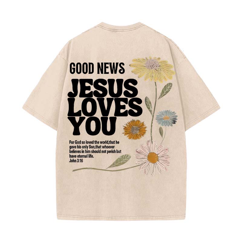 Christianartworkshop Good News Jesus Loves You Unisex Washed T-shirt - Apricot - 5XL - image 18